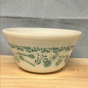 Vintage Federal Glass White Mixing Bowl Turquoise Aqua Homestead Pattern 8” Bowl